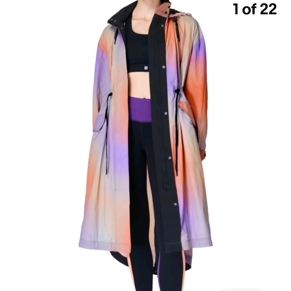 Sweaty Betty London Jet Hood Long Trench Over Coat Ombre Purple Orange